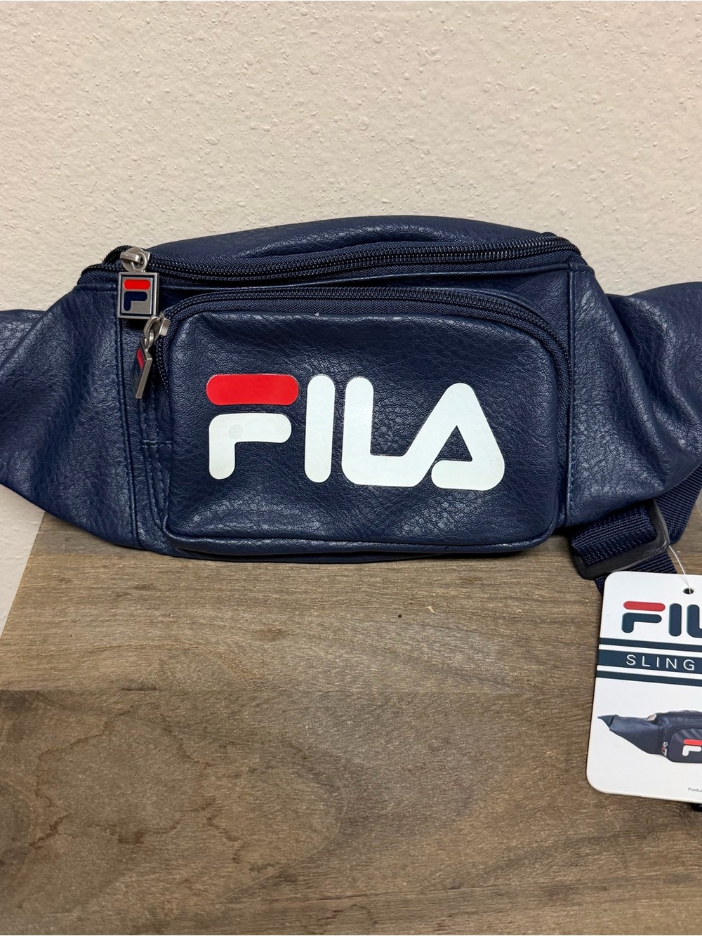 FILA Navy Leather Sling Bag - Men